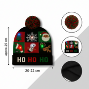 LED Christmas Woolen Beanie Cap with 6 Lights – Free Size Winter Hat