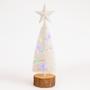 Mini White LED Christmas Tree with Wooden Base Set of 2