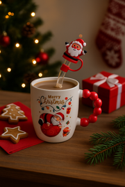 🎅 Festive “Merry Christmas” Santa Mug with Straw & Lid Set
