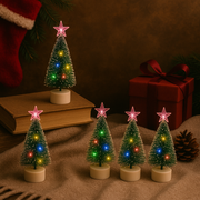 Coral Tree Set of 5 LED Fiber Optic Mini Christmas Trees – Color-Changing, Battery Operated 🎄