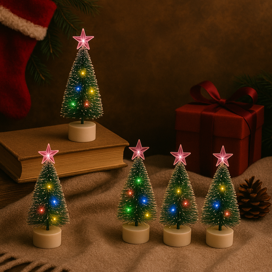 Coral Tree Set of 5 LED Fiber Optic Mini Christmas Trees – Color-Changing, Battery Operated 🎄