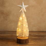 Mini White LED Christmas Tree with Wooden Base Set of 2