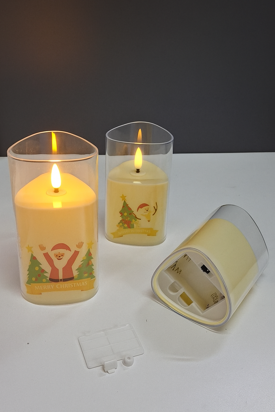 Coral Tree LED Flameless Christmas Candle Set – Santa & Snowman Print