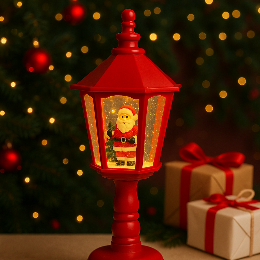 Coral Tree Christmas Lantern Light Santa & Snowman Design | Warm LED Glow with Snow Glitter Effect | 23 cm Height