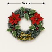Coral Tree 34 cm Poinsettia Christmas Wreath – Red, Green & Gold Festive Door Décor