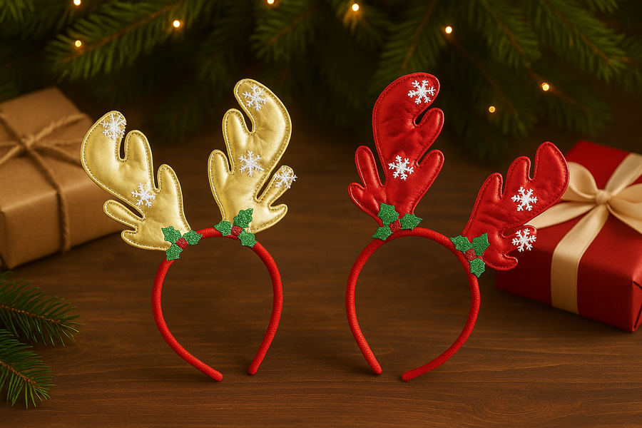 Christmas Reindeer Antler Headband – Gold & Red (Set of 2)