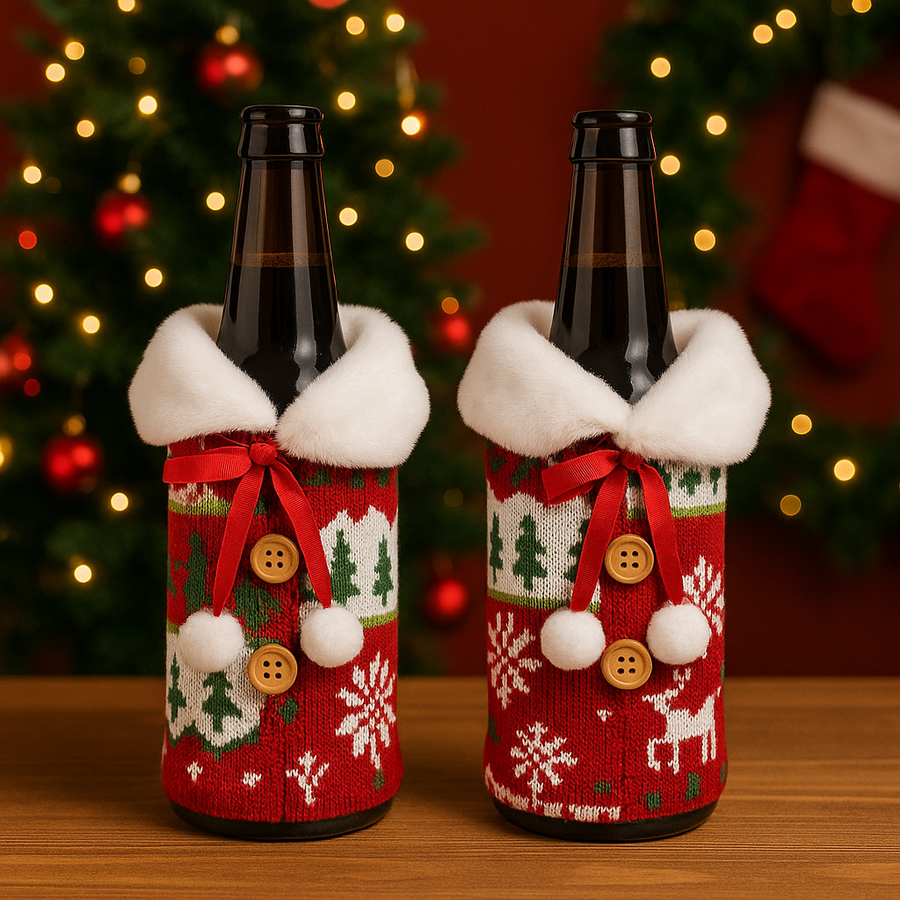 Wool style Christmas Fur Wine Bottle Cover