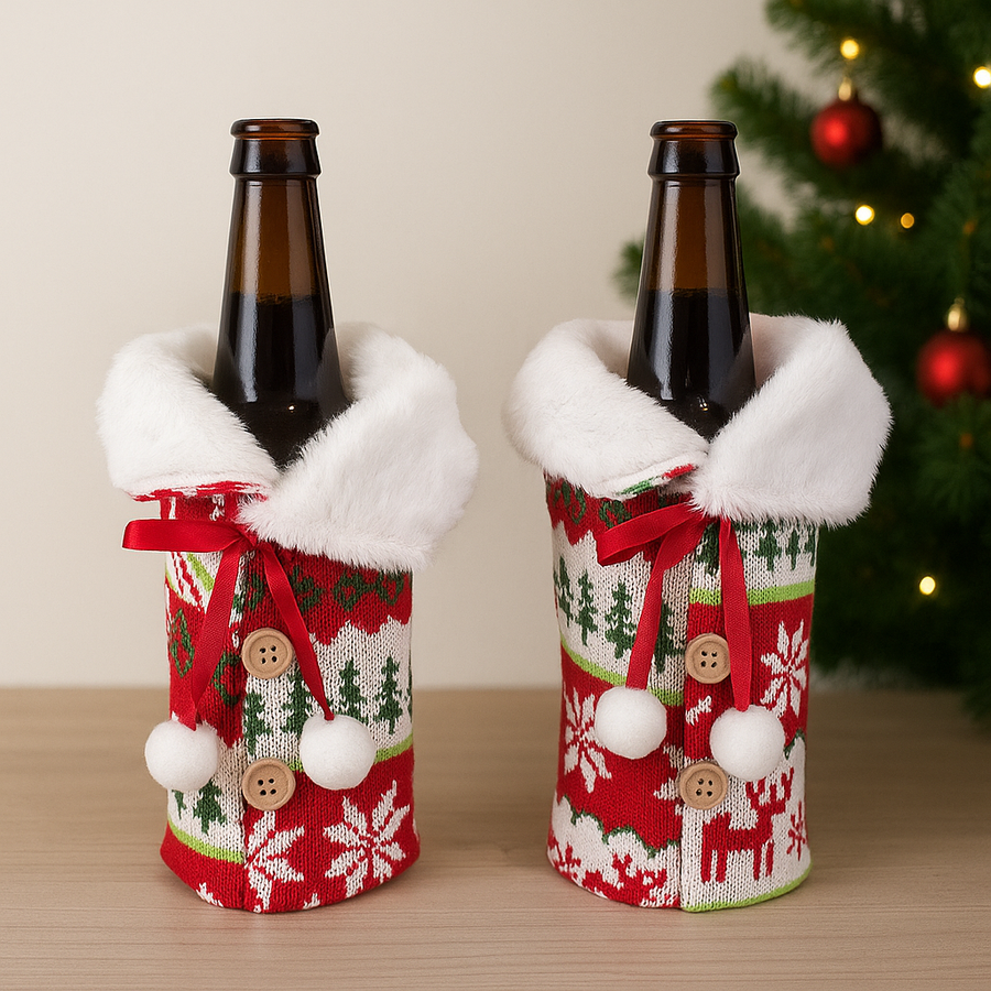 Wool style Christmas Fur Wine Bottle Cover