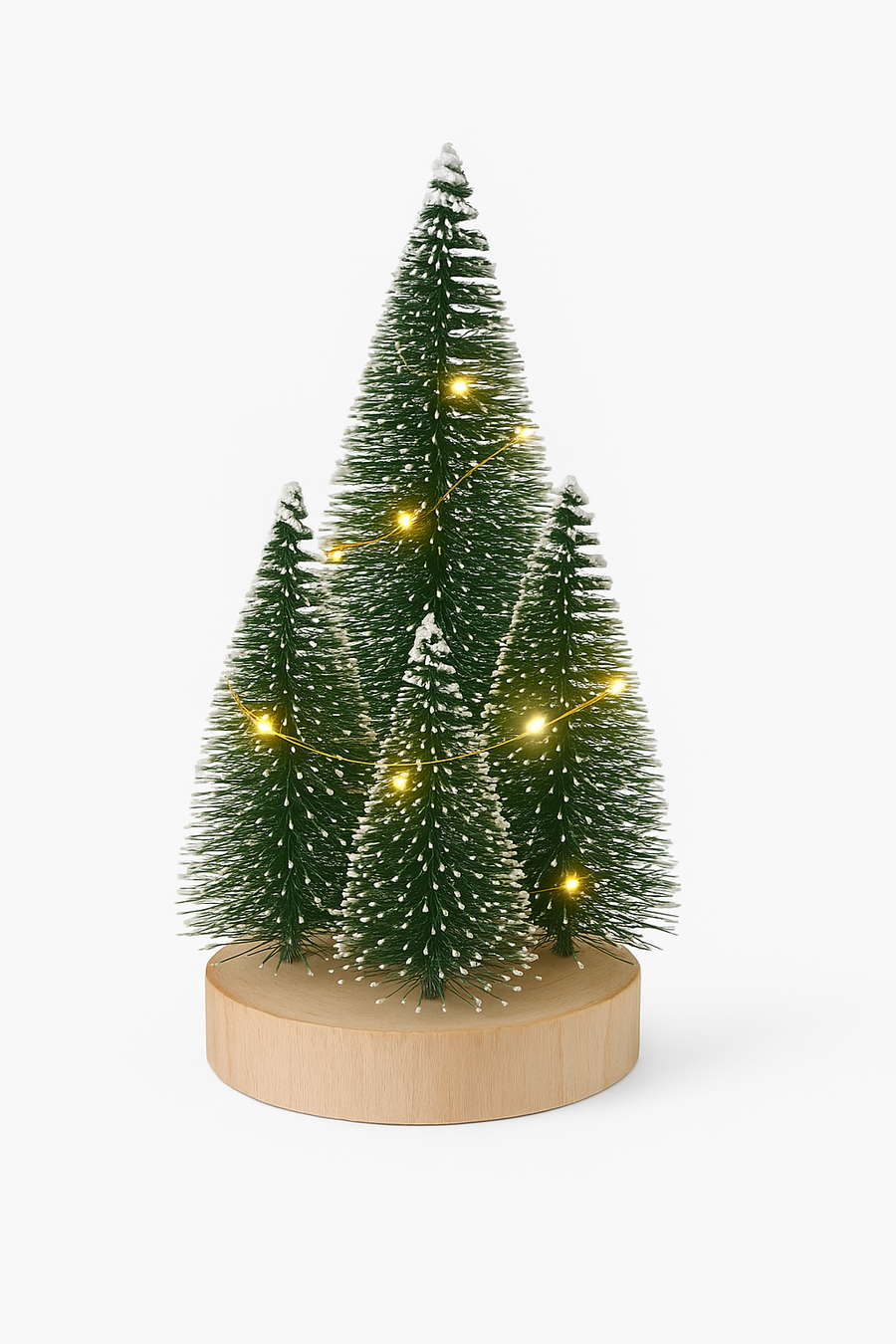 Mini Snow-Dusted Christmas Tree Decoration with Warm Fairy Lights