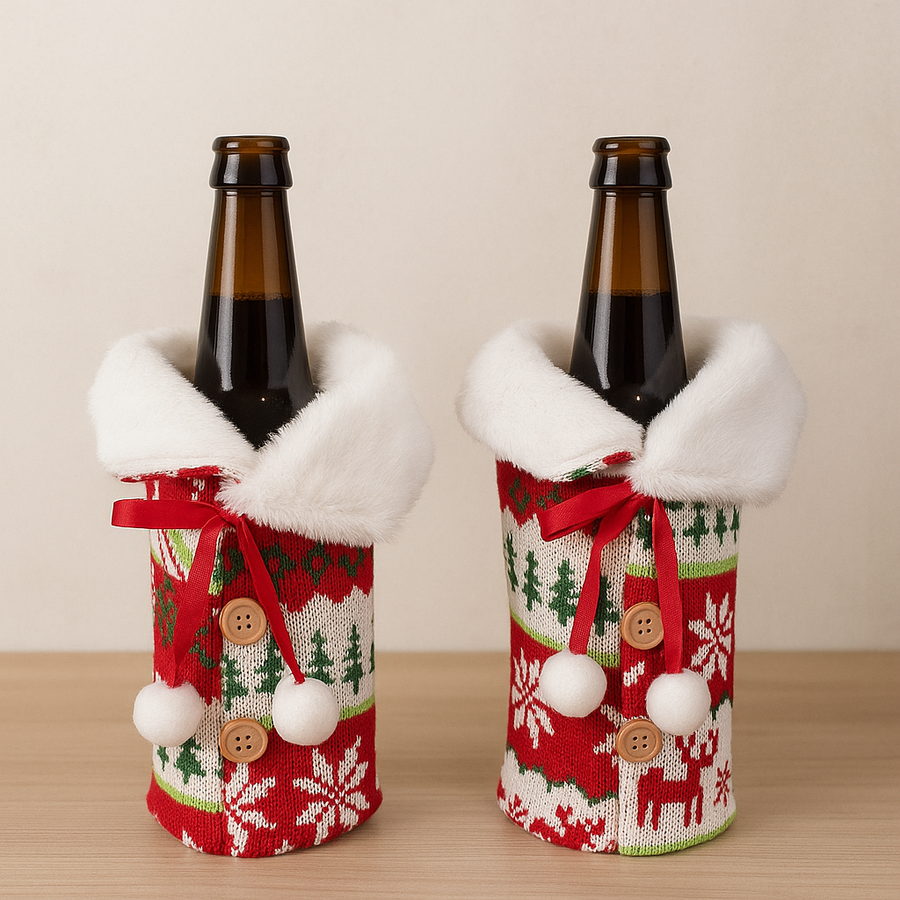 Wool style Christmas Fur Wine Bottle Cover