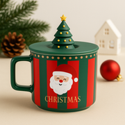 Christmas Ceramic Mug Set with 3D Lid – 300ml Festive Mug with Silicone Lid