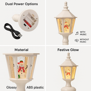 Coral Tree Christmas Lantern Light Santa & Snowman Design | Warm LED Glow with Snow Glitter Effect | 23 cm Height