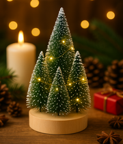 Mini Snow-Dusted Christmas Tree Decoration with Warm Fairy Lights
