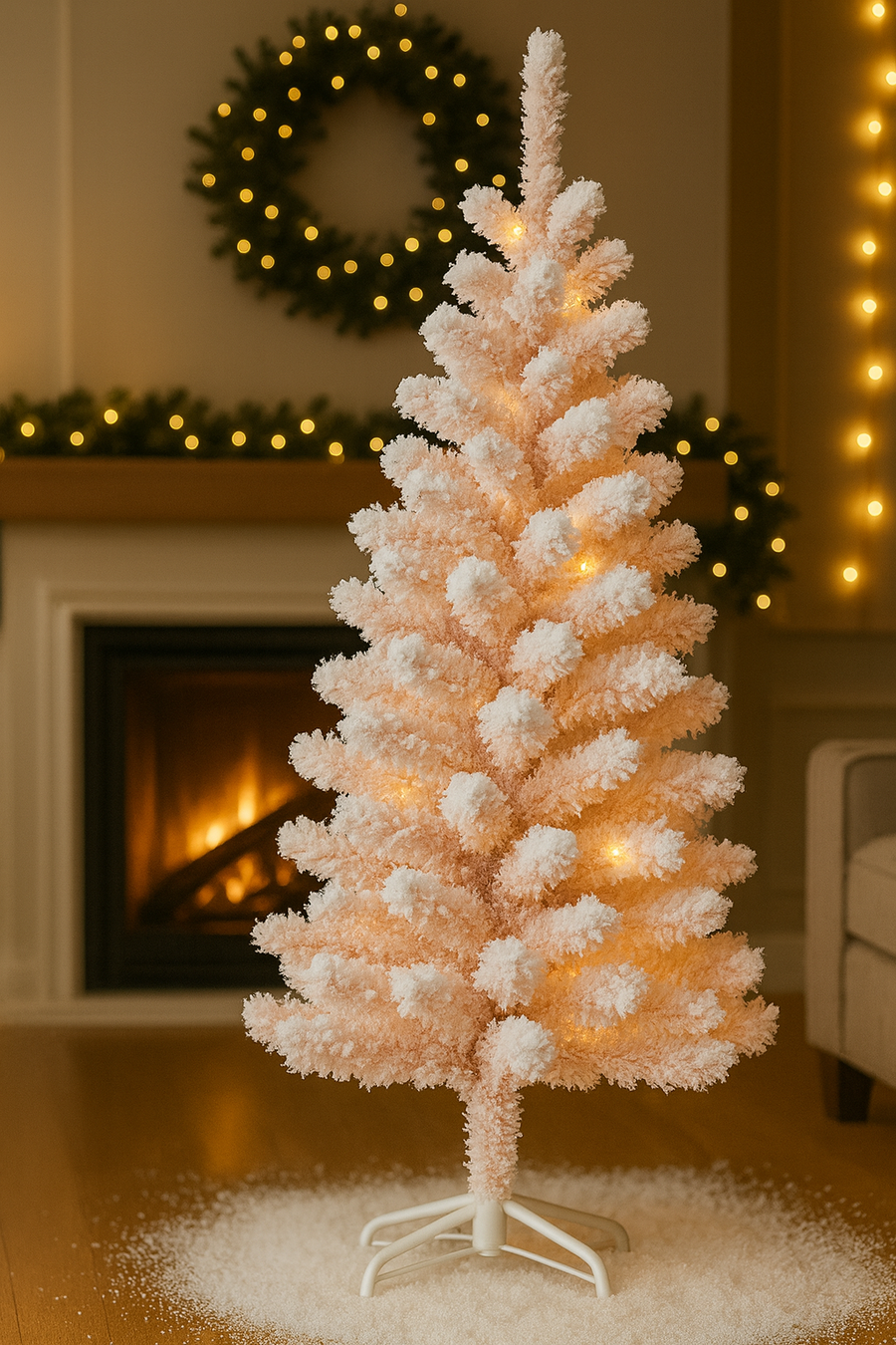 Coral Tree Pink Snowy Christmas Tree with Metal Stand – 150 cm
