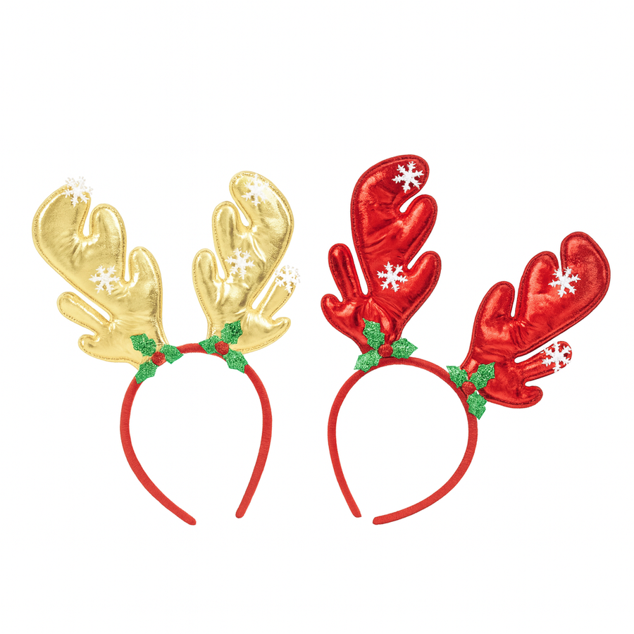 Christmas Reindeer Antler Headband – Gold & Red (Set of 2)