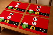Coral Tree Christmas Santa Suit Placemats with Green Glove Cutlery Holder – Set of 4