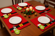 Coral Tree Christmas Santa Suit Placemats with Green Glove Cutlery Holder – Set of 4