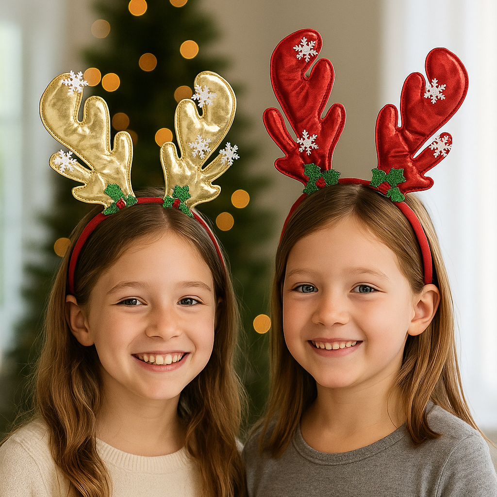 Christmas Reindeer Antler Headband – Gold & Red (Set of 2)