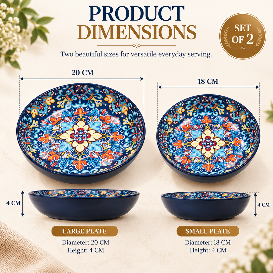 Coral Tree Multicolour Floral Ceramic Serving Plates – Set of 2
