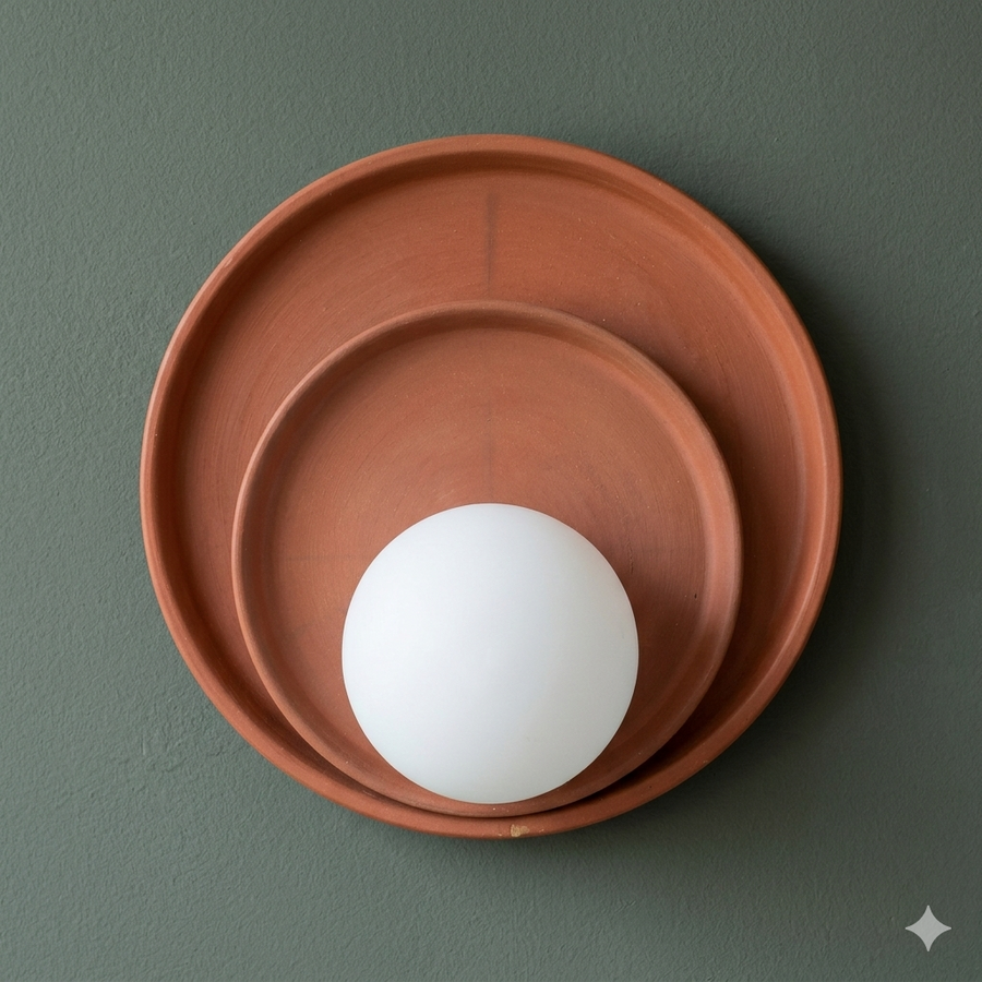 Handcrafted Terracotta Nesting Wall Sconce – Modern Minimalist Asymmetric Design with G9 LED Glow