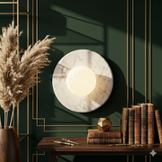 Luxury Carrera White Marble Round Wall Sconce – Minimalist Handcrafted Design with G9 LED Glow