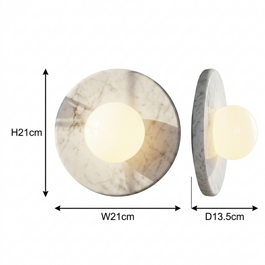 Luxury Carrera White Marble Round Wall Sconce – Minimalist Handcrafted Design with G9 LED Glow