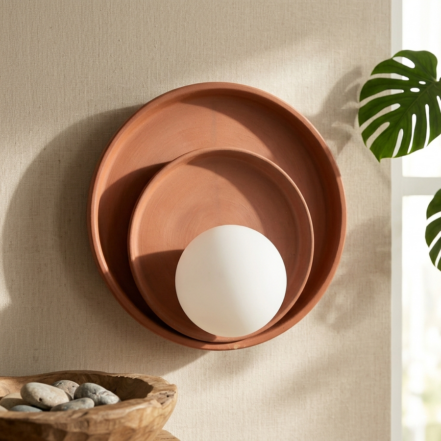 Handcrafted Terracotta Nesting Wall Sconce – Modern Minimalist Asymmetric Design with G9 LED Glow
