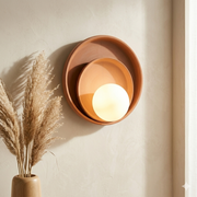 Handcrafted Terracotta Nesting Wall Sconce – Modern Minimalist Asymmetric Design with G9 LED Glow