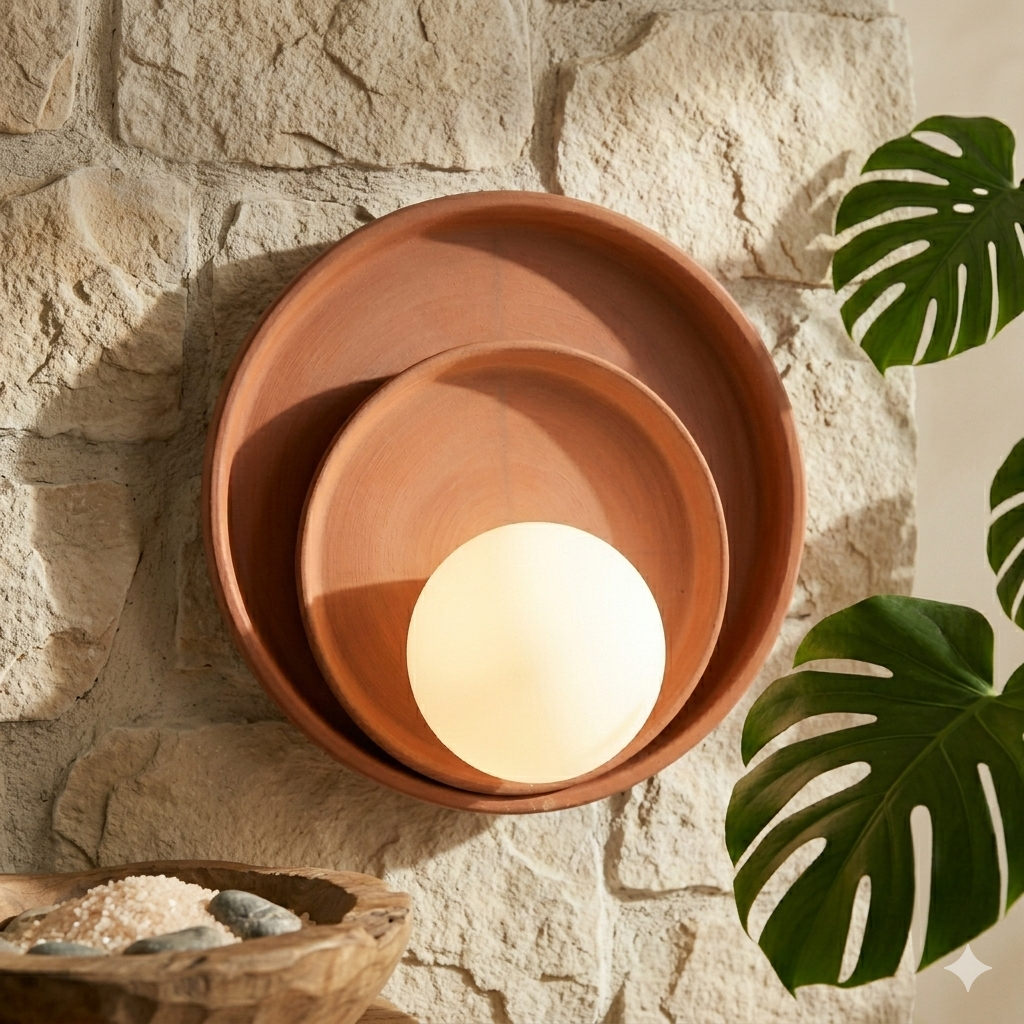 Handcrafted Terracotta Nesting Wall Sconce – Modern Minimalist Asymmetric Design with G9 LED Glow
