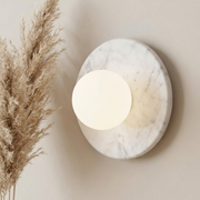 Luxury Carrera White Marble Round Wall Sconce – Minimalist Handcrafted Design with G9 LED Glow