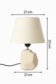 Modern Geometric Ceramic Table Lamp – Beige & Gray Finish with Off-White Shade