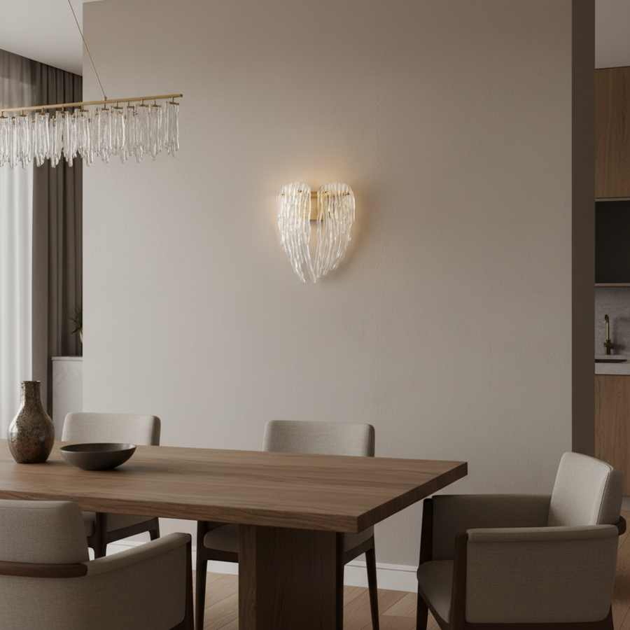 Glass Cascade Wall Light | Modern Sculptural Glass Wall Sconce with Brass Finish