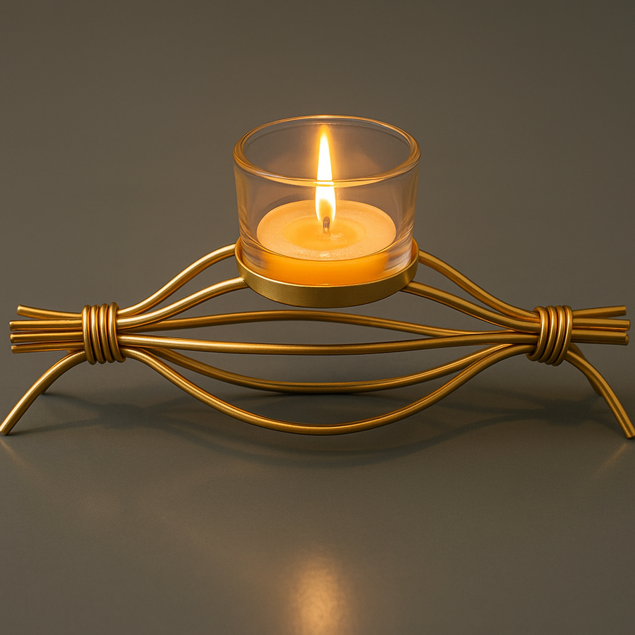 Coral Tree Golden Wire T-Light Candle Holder with Glass Cup – Elegant Home Décor for Living Room, Puja & Festive Decoration