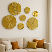 Golden Metal Wall Plate Set – 7 Round Decorative Wall Hangings for Bedroom, Living Room & Hall