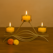 Coral Tree Golden Triple T-Light Candle Holder with Glass Cups – Elegant Metal Candle Stand for Home, Festive & Gifting