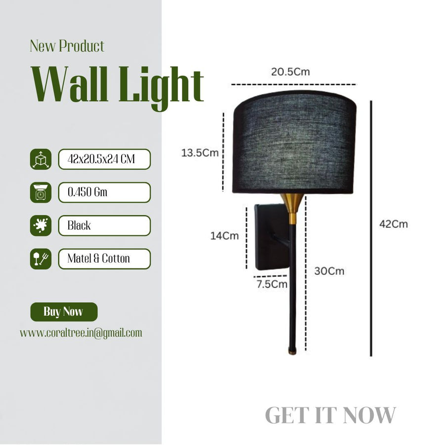 Drum Black Cotton Shade with Metal Base plate Wall Light