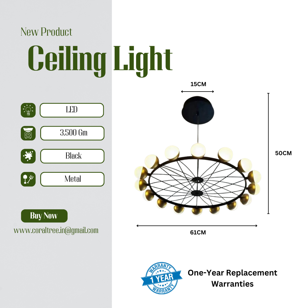 Modern Gold with Black metal 16 Led Chandelier- Round