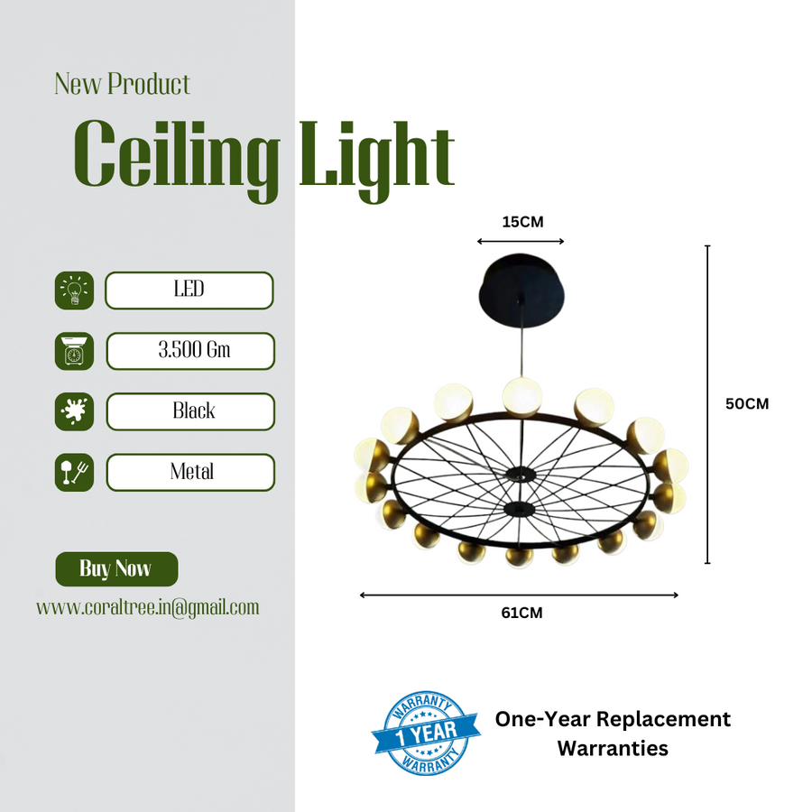 Modern Gold with Black metal 16 Led Chandelier- Round