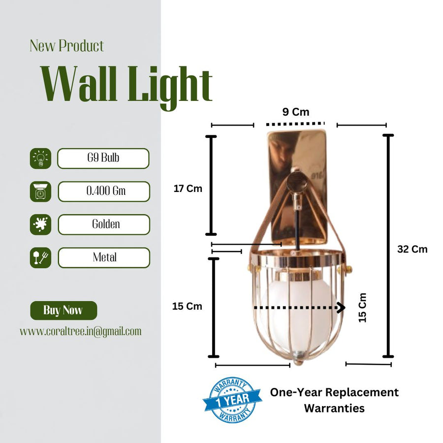 Gold-Toned Antique Finished Armed Cage Wall light