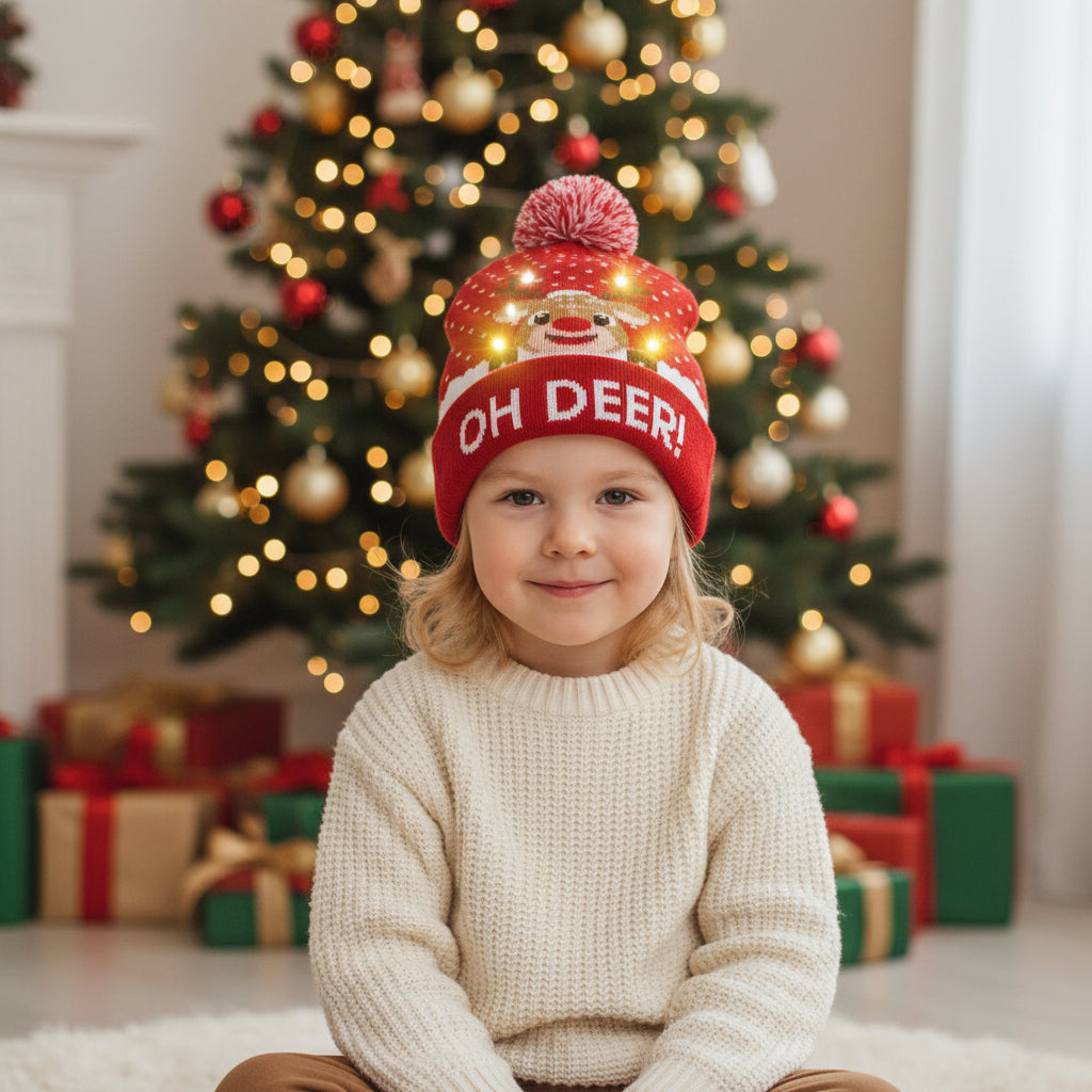 OH DEER LED Wool Winter Cap – 6 Light Modes, Soft Knit, Unisex