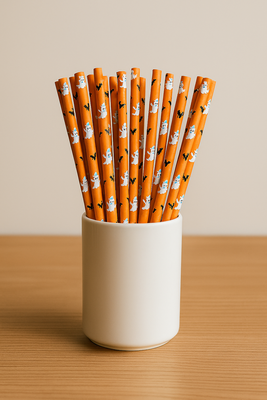 Halloween Paper Straws - 50pcs - Orange Ghost & Bat Print – Eco-Friendly