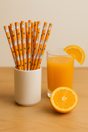 Halloween Paper Straws - 50pcs - Orange Ghost & Bat Print – Eco-Friendly
