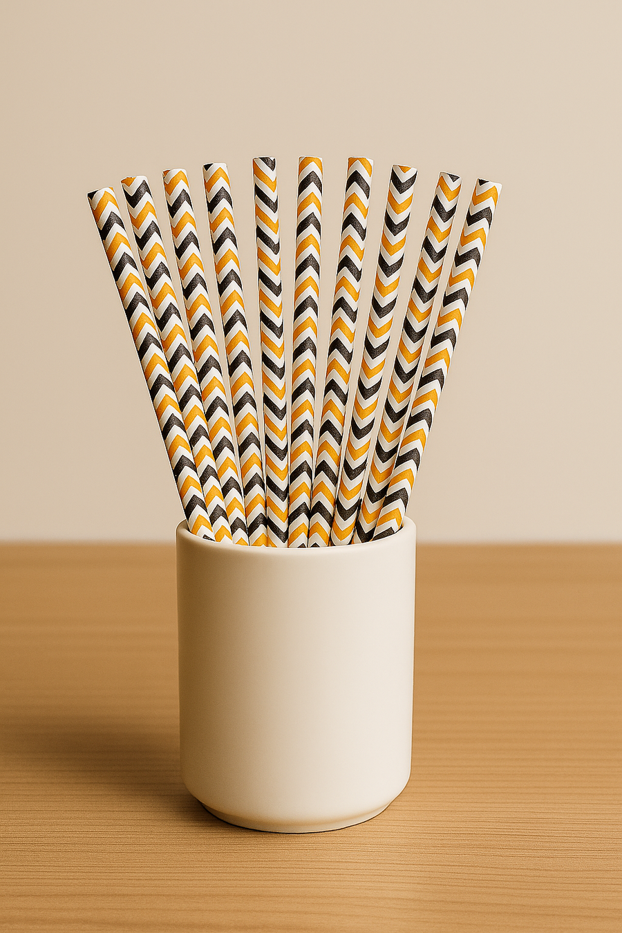 Halloween Chevron Paper Straws – 50 Pcs – White with Orange & Black Zigzag Print