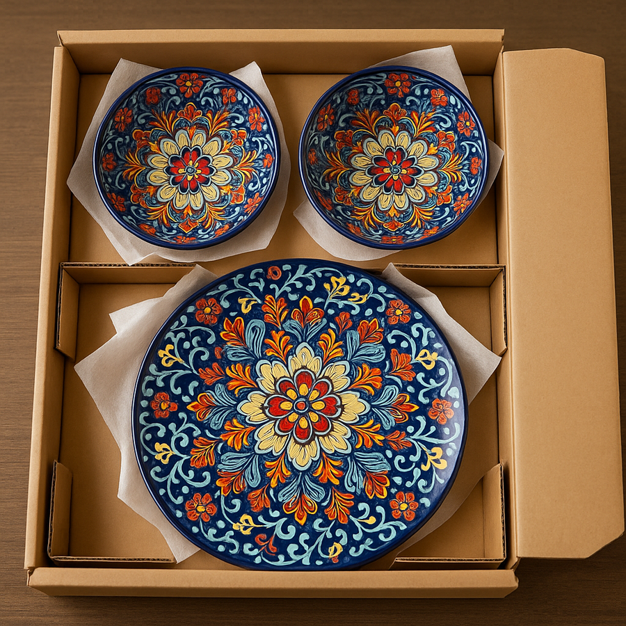 Hand-Painted Ceramic Plate & Bowl Set