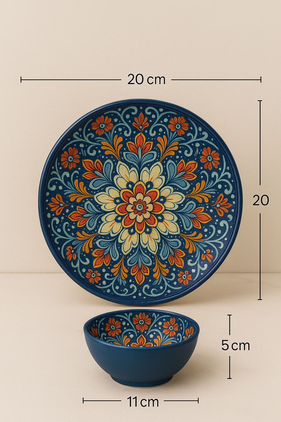 Hand-Painted Ceramic Plate & Bowl Set