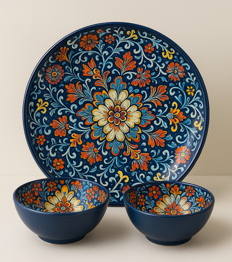 Hand-Painted Ceramic Plate & Bowl Set
