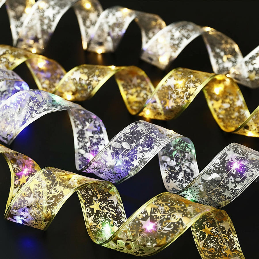 Christmas Ribbon LED Fairy Lights – Decorative Mesh Ribbon for Christmas Tree, Gifts & Home Décor