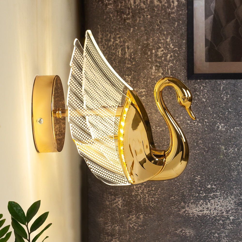 Cute Ceramic Acrylic Swan Shape Gold Metal Wall Light