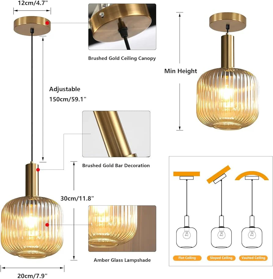 Amber Glass modern Ceiling Light
