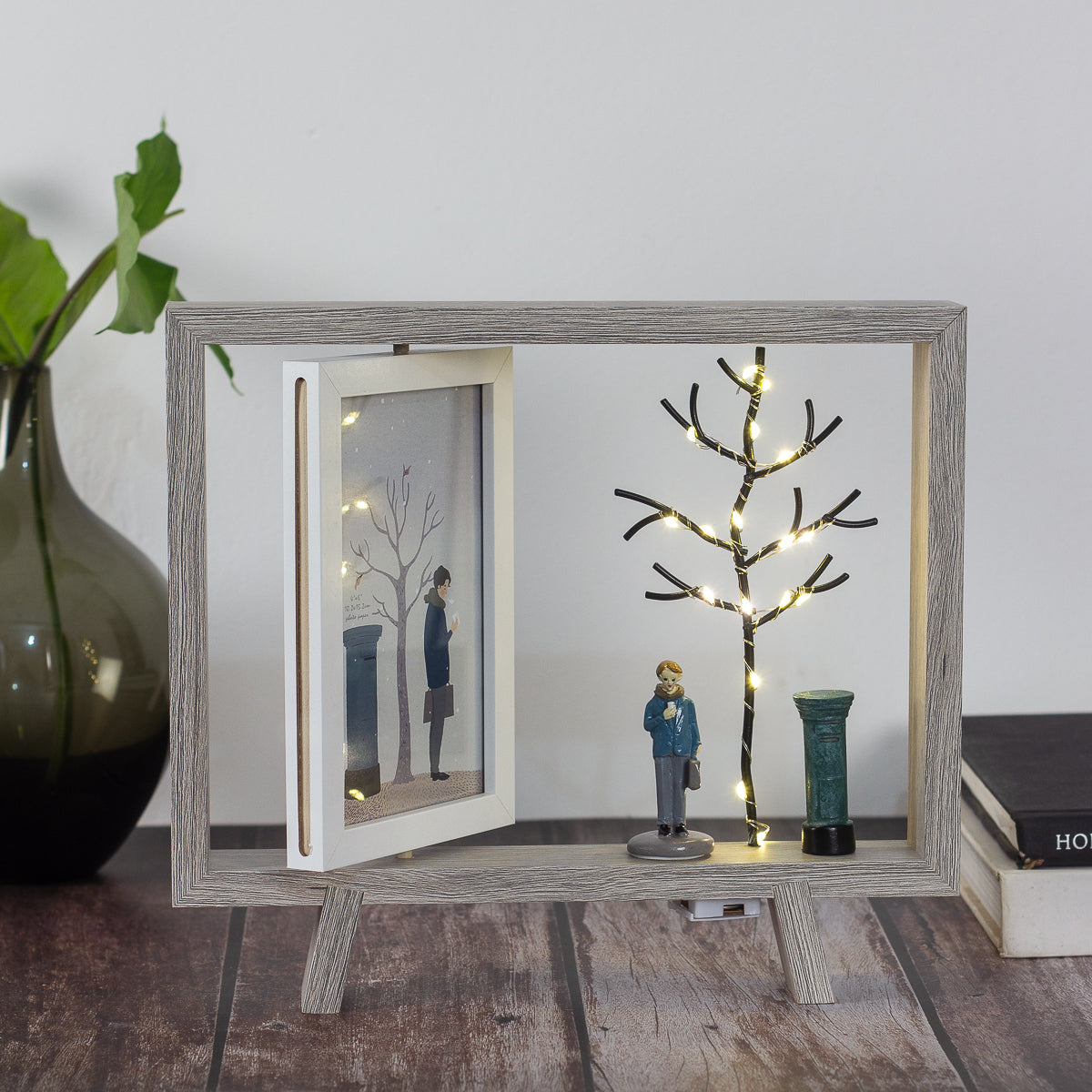 Photo frame with dual frame and Led light- Tree style